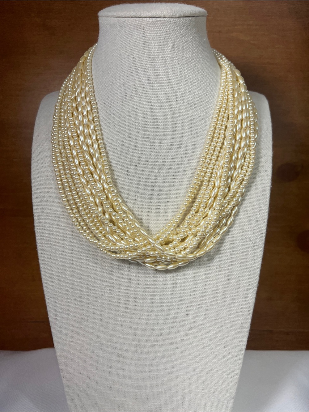 Vintage Multi-Strand Faux Rice & Round Pearl Twisted Choker Collar Necklace